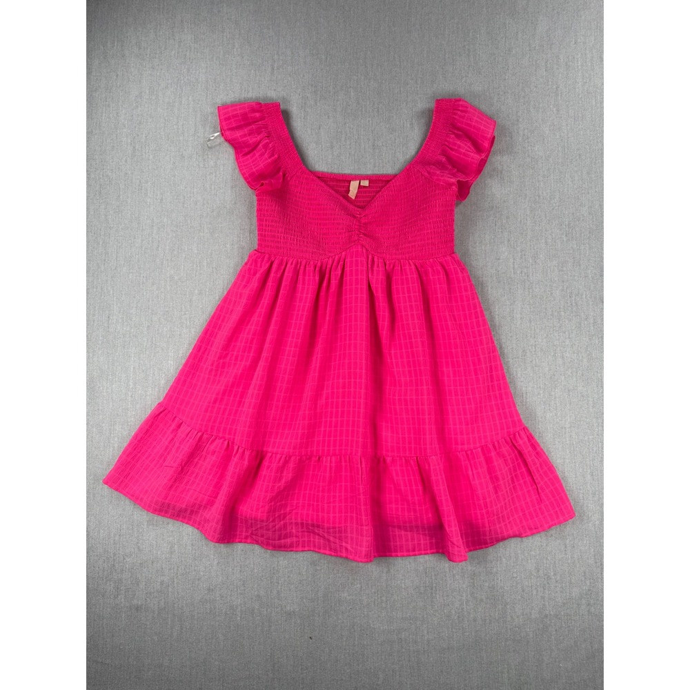 Allison And Kelly Hot Pink Smocked‎ Flutter Sleeve Tiered Mini Dress Womens L
